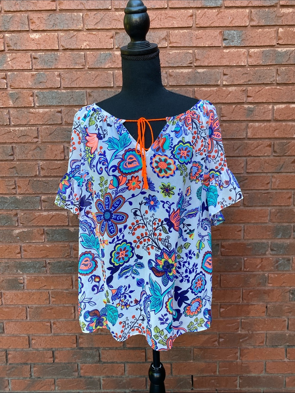 MILLY Floral Off-Shoulder Tie Front Blouse - Multicolor L